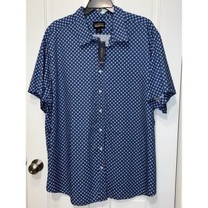 NWT Cremieux Premium Denim Mens 4XB Blue Geometric Diamond Stretch Button Shirt